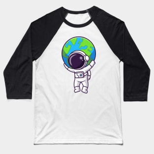 Cute Astronaut Bring Earth In Space Cartoon Baseball T-Shirt